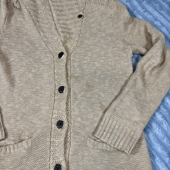 Ralph Lauren Sport Sweater Women Large Cable Tan Brown Cardigan Button - Picture 12 of 12